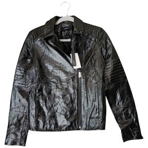 J BRAND Patent Black Lamb Leather Moto Jacket Size XS Metallic Shiny Street NWT